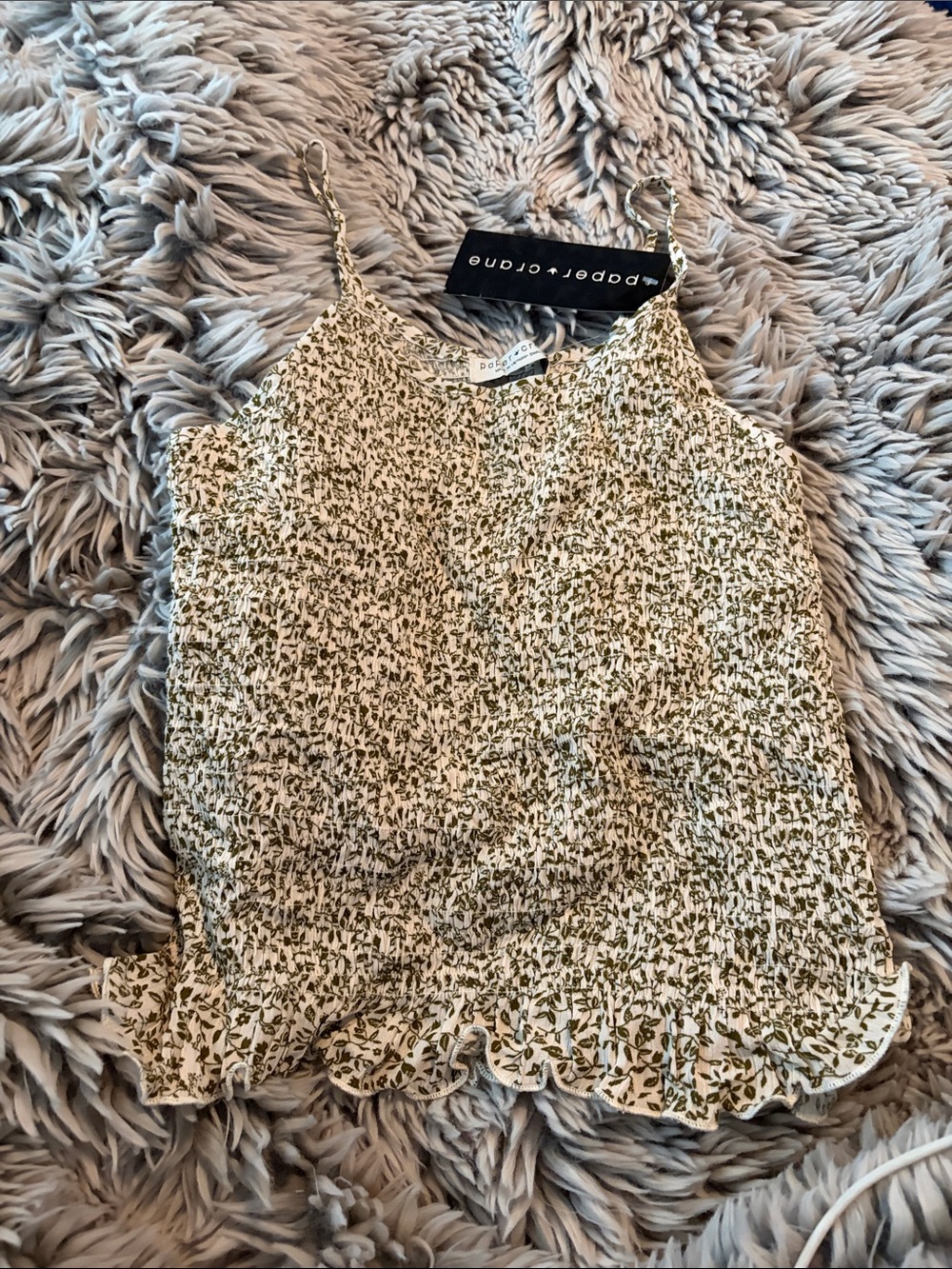 Paper Crane Olive Floral Smocked Cami
